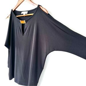 Michael Kors Black Dolman Sleeve Top with Cold Shoulders, stretch jersey knit